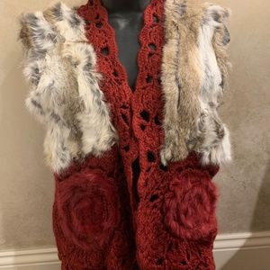 Vintage Wool Red Vest w/Fur